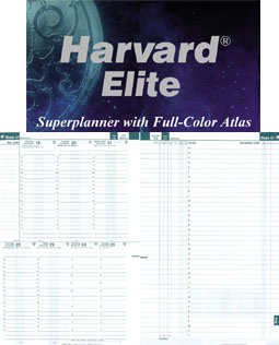 Harvard Elite English, Two pages per week, dates on the left hand page and actions on the right hand page.