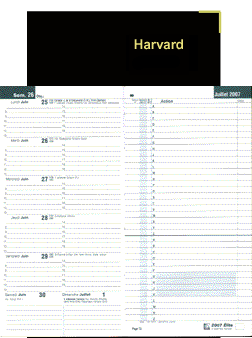 Harvard Elite fran�ais,  semaine sur deux pages, dates sur la page de gauche et actions sur la page de droite.