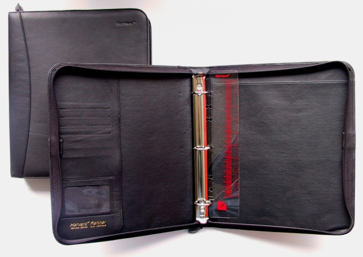 Porte-documents en cuir noir, 3 anneaux (code 1PX)